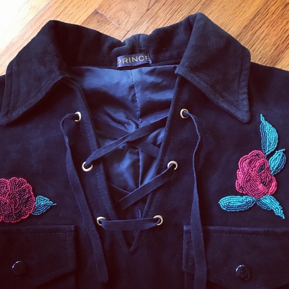 Vintage Prince Suede Embroidered Western Style Fringe Cowboy Jacket - Picture 3 of 16